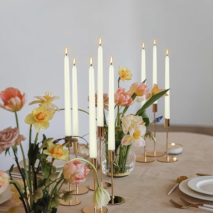 50 Pack Ivory Taper Candles, 7-8 Hours Burn Time, Unscented, Smokeless and Dripless, 4/5 x 10 Inch for Christmas,Household,Dinner,Wedding,Valentine's Day,Party and Home Décor Candlesticks