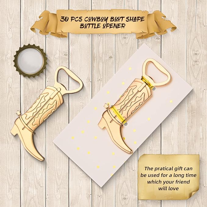 30PCS Cowboy Boots Bottle Openers for Favors，Gifts，Decorations or Souvenirs to Guests at Wedding，Baby Shower or Bridal shower Party