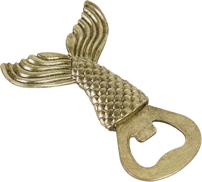 Vintage Fish Tail Beer Bottle Opener Functional Bottle Opening Father's Day Christmas Birthday Gift for Men Husband Father Beer Lovers Funny Metal Decor for Homes Kitchen Man Cave, Gold