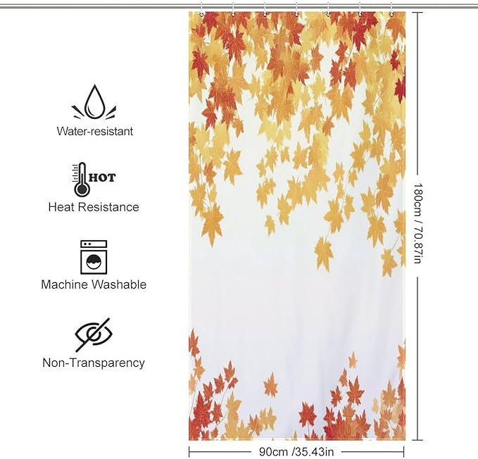 Fall Maple Shower Curtain Leaves Autumn Natural Scenery Havest Famhouse Waterproof Washable Fabric Bathroom Shower Curtains for Bathroom Decorations Home Indoor Decor 35x72Inch