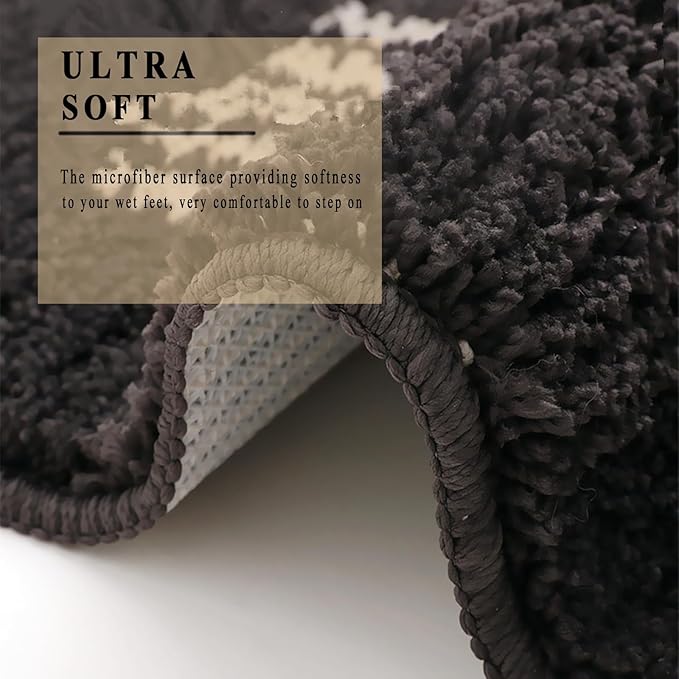 UKELER Boho Bath Mats Non-Slip Microfiber Geometric Bathroom Rugs Soft Fluffy Bohemian Bath Rugs Washable for Bathroom, Shower, Sink, Tub, Entry Rug, 31''×20'', Dark Grey