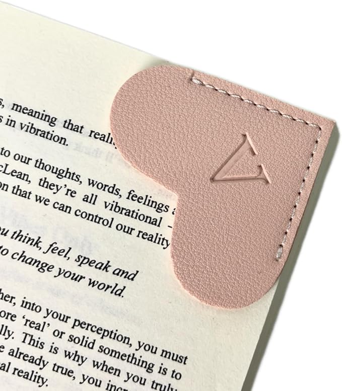 Personalized Leather Book Marks, Heart Bookmark, Unique Cute Handmade Letter Bookmarks Accessories for Reading Women, Teacher, Student, Book Lovers Book Mark Gifts (Pink, V)