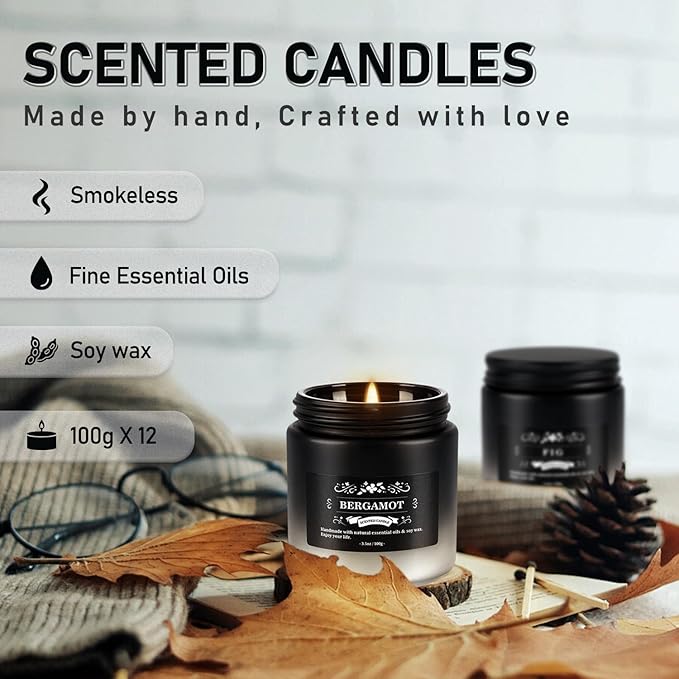 Scented Candles Set - 24 Pack Gradient Black Men Candles for Home Scented, 3.5 oz, Aromatherapy Soy Candle Gifts Set for Men, Birthday, Valentine, Christmas, Anniversary Present for Him