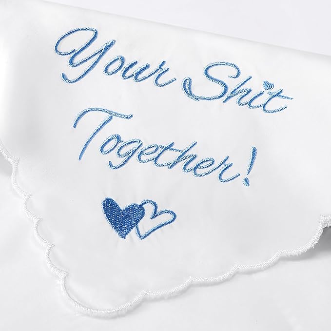 Wedding Handkerchief Something Blue for Bride, Mother Father of the Brides Groom Gifts, Embroidered Happy Tears Cotton Hanky