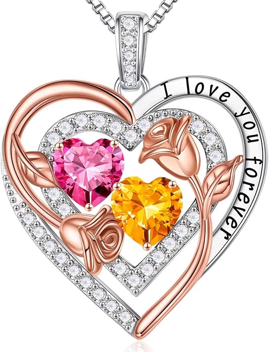 Iefil Valentines Day Gifts for Her - Sterling Silver Birthstone Necklace Anniversary Birthday Gifts for Her Wife Mom Daughter