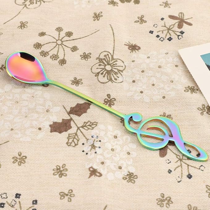 Stainless Steel Musical Note Spoon, 6 inch Colorful Coffee Stirring Spoons Creative Musical Theme Teaspoon Dessert Spoons Flatware for Coffee Stirring Drink Mixing Jam (Colorful)