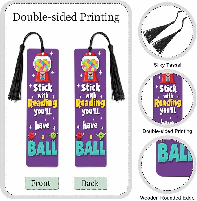 Game Console Bookmarks 5 Pcs with Tassels Colored Balls Purple Wooden Bookmarks for Reading Women Students Teacher Reader