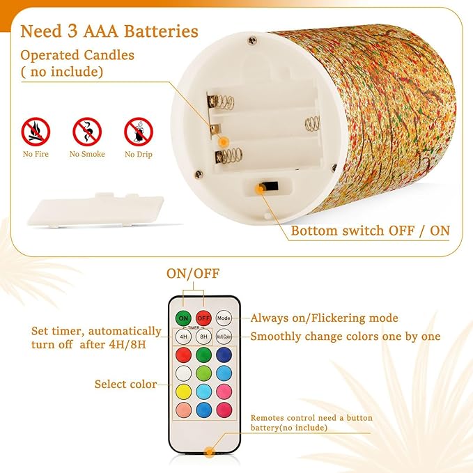 ALAZA Autumn Fall Tree Flickering Flameless Candles Battery Operated with Remote Timer,Tea Light Candles LED Pillar Votive Candles Set of 2 for Outdoor Indoor Decorations