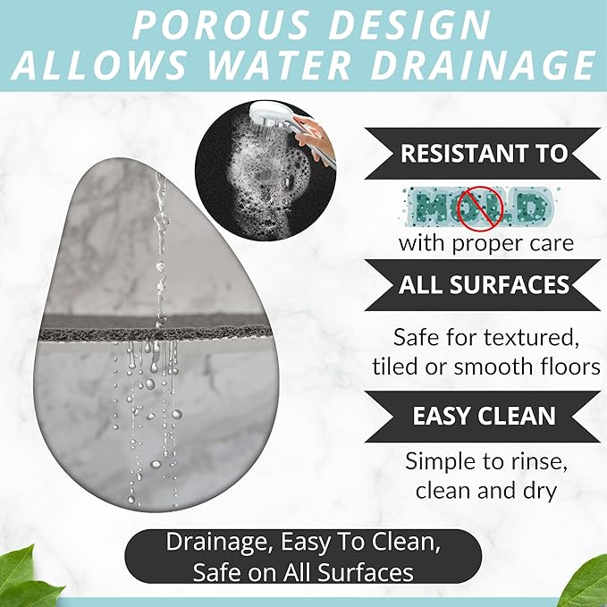 Enkosi Loofah Non-Slip Shower Mat - Shower Floors, Bathtub, Bathrooms, Wet Areas - Cushioned Bath Mat with Drain Holes - Quick Dry PVC, Secure Safety Pad Without Suction Cups (32x24 Black)