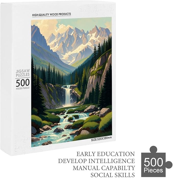Jigsaw Puzzles for Adults 500 Piece - Mountain Landscape Wooden Puzzle，Educational Games，Challenge Puzzles Puzzle Games， Stress Relief Games，Funny Puzzles