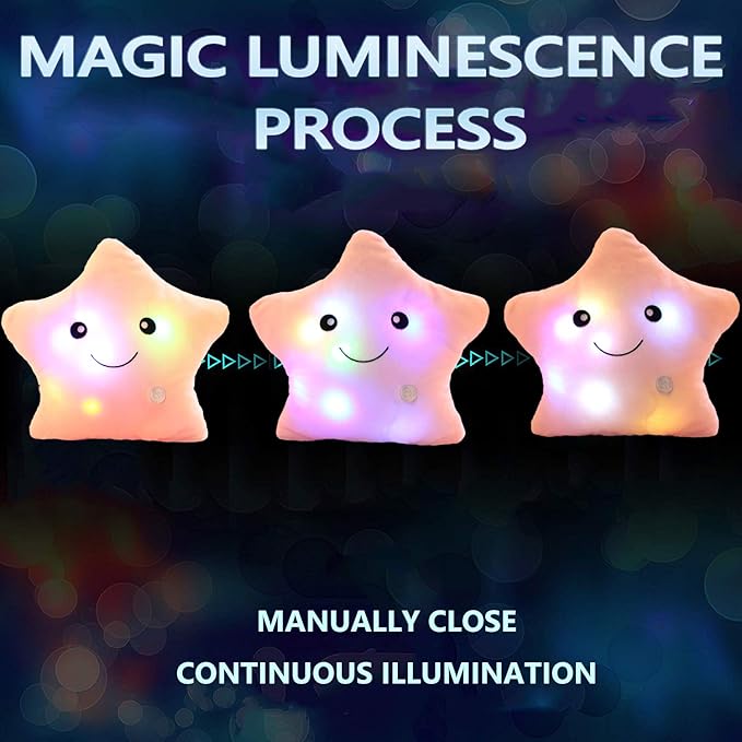 Creative Twinkle Star Shaped Plush Pillow, LED Night Light Glowing Cushions Stuffed Toys Gifts for Kids, Decoration (Pink)