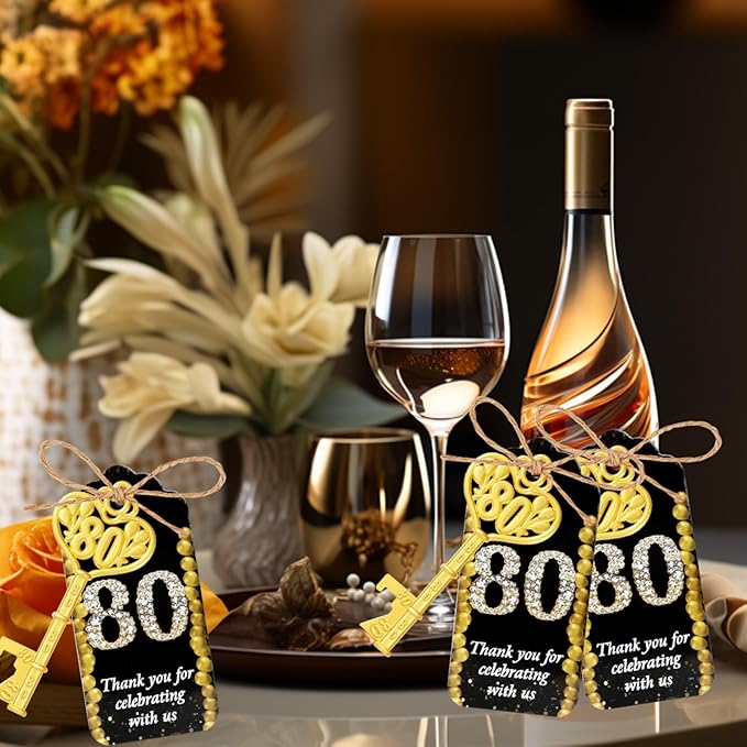 50Pcs 80th Gold Key Bottle Opener 80th Birthday Party Favors,80th Anniversary Souvenirs Return Gifts,Beer Keychain Bottle Openers With Thank You Cards For Party Birthday Wedding Shower Supplies