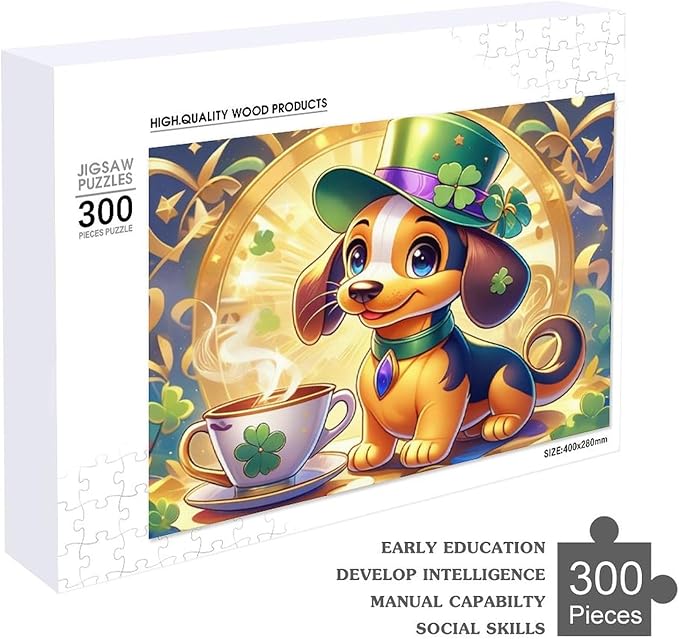 Wooden Puzzle - St. Patrick's Day Dachshund Wooden Puzzles for Adults 300 Pieces Challenge Puzzles，Educational Games，Family Puzzles，Unique Gifts for Wall Art ，Funny Puzzles