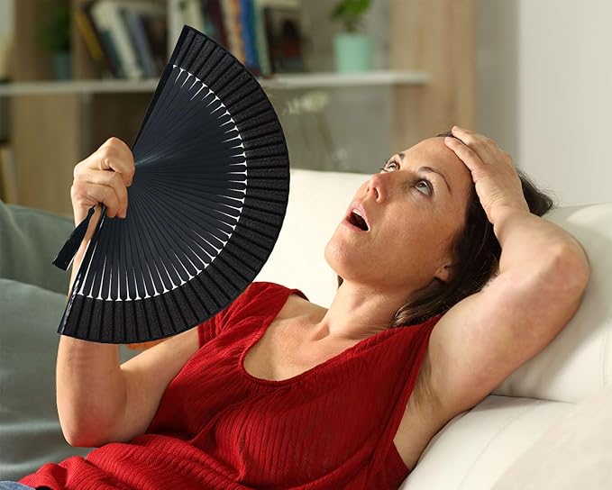 Hand Held Fan for Women Foldable, Chinese Japanese Vintage Bamboo Silk Folding Fans Hand Fan for Dance Music Festival Wedding Church Decoration (Sexy Black - Solid)