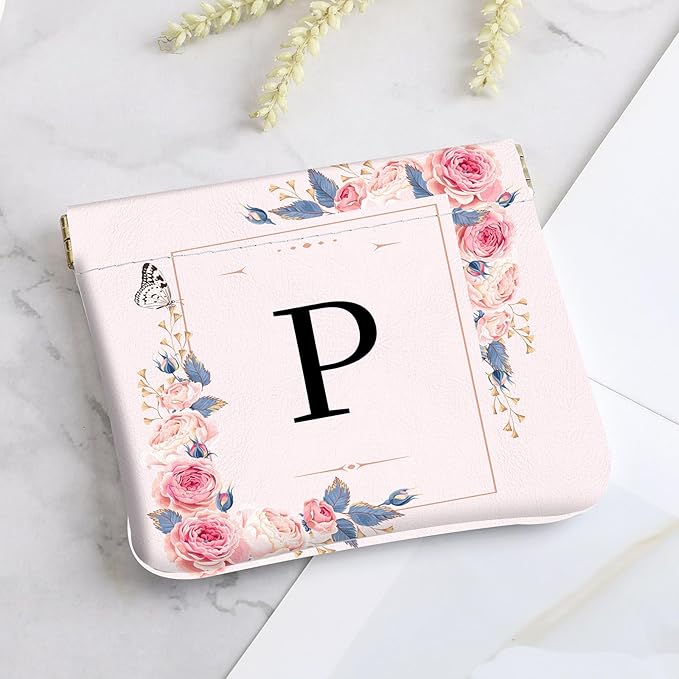 2Pcs Initial Letter PU Leather Small Squeeze Coin Purse Pouch Mini coin Bag Unique And Cute Wallet Cosmetic Bags For Women Girls Men Change Bag Letter P