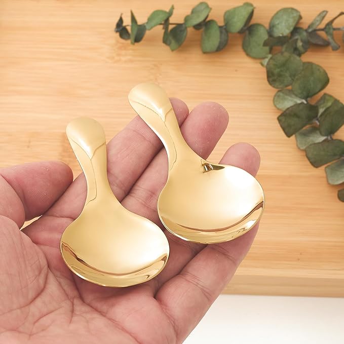 Gold Stainless Steel Short Handle Spoons 3 Pack Iridescent Round Dessert Spoons 304 Steel Mini Spoon Set for Coffee Ice Cream Tea Seasoning Rainbow （3.58 x 1.77Inch）