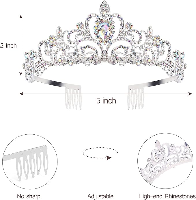 Velscrun Happy Birthday Queen AB Silver Tiara Crowns for Women, Blue Sash, Party Favors & Decorations