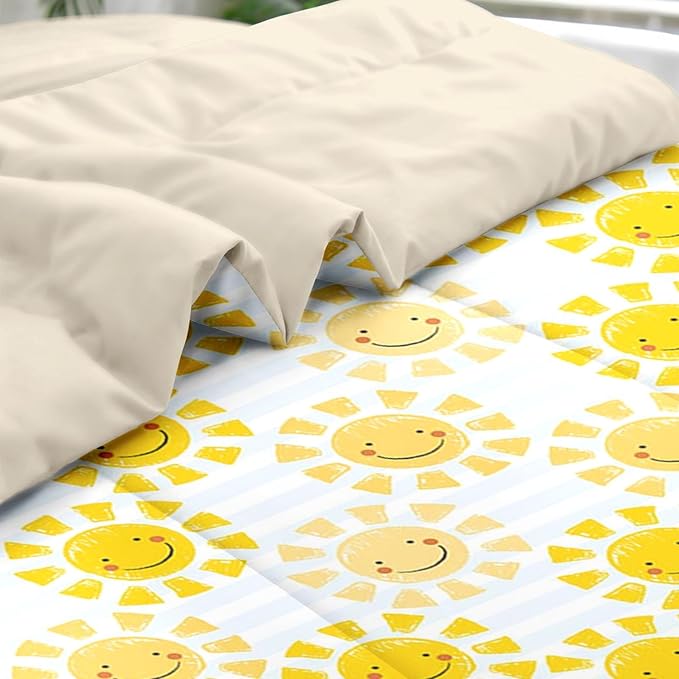 Comforter Set Twin Size, Cute Sunshine Sun 5 Pcs Bedding for Kids and Adults, Beach Summer Happy Bed Sheet Sets with Fitted Sheet Pillowcase & Sham for Bedroom Bed Decor