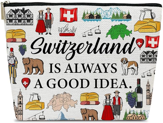 Switzerland Travel Makeup Bag, Vacation Gift, Switzerland Country Cosmetic Bag, Trip Souvenir and Travel Memory Gift, Merchandise Zipper Storage Organizer Pouch