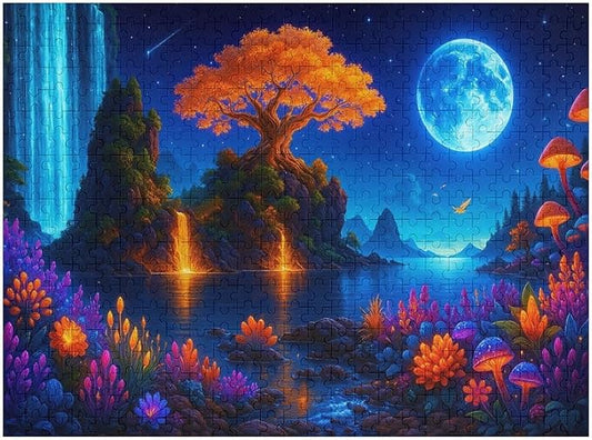 Meteor Shower and Moonlit Night 1000-Piece Wooden Jigsaw Puzzle, Night Sky Puzzle, Meteor Shower Scene, Relaxing Indoor Activity, Family Game Night, Mindful Leisure