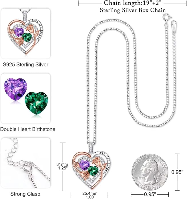 Iefil Valentines Day Gifts for Her - Sterling Silver Birthstone Necklace Anniversary Birthday Gifts for Her Wife Mom Daughter