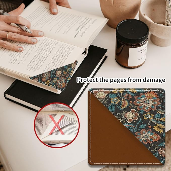 Cute Leather Bookmarks, Fun Triangle Making Corner Bookmark, Book Accessories for Reading Book Lovers, Unbreakable Page Markers for Women Men Luxury Paisley Flowers