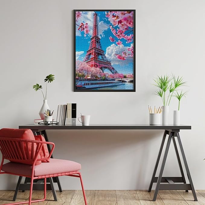 Wooden Puzzle - Eiffel Tower by The River Jigsaw Puzzles，Wooden Puzzles for Adults 500 Pieces Unique Gifts for Wall Art，Challenge Puzzles，Educational Games，Family Puzzles