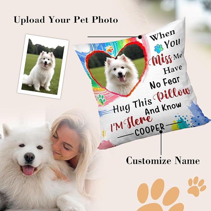 Personalized Memorial Throw Pillow with Photo (Insert Included), Sympathy Gift for Pet Loss, Customized Pillow Pets for Dog Owners (Rainbow)