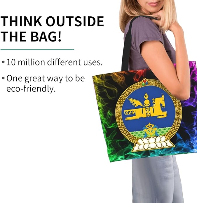 Mongolia National Emblem Large Reusable Eco-friendly Shopping Bags Portable Storage Handbag