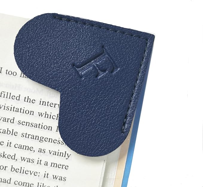MOTEERLLU Personalized Leather Heart Bookmark with Initials, Cute Custom Corner Bookmarks for Reading Women, Men, Kids, Teachers, Book Lovers Gifts(Blue F)