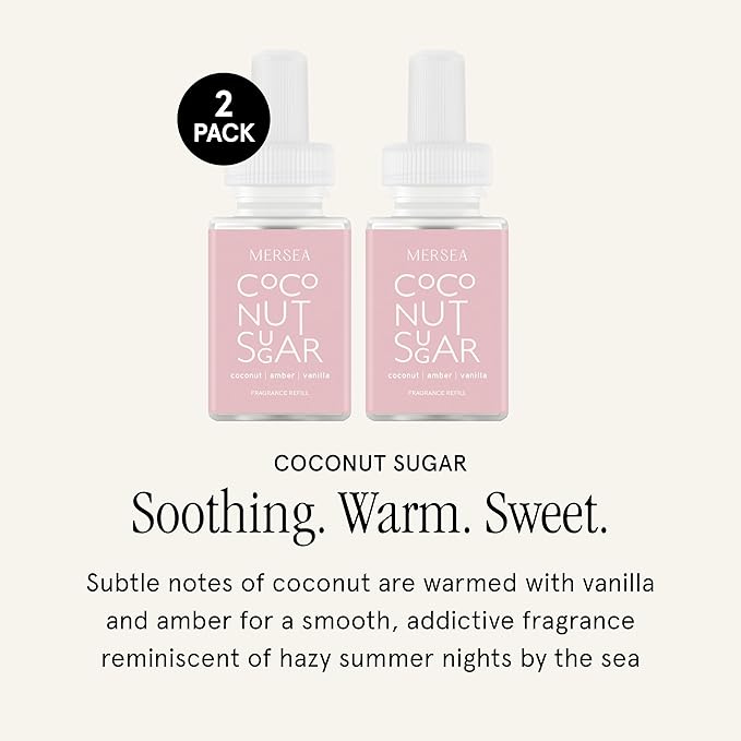 Pura & Mersea Home Scent Refill - Smart Air Diffuser - Up to 120-Hours of Luxury Fragrance per Refill - Home Essential - Clean & Safe Diffuser Fragrance - 2 Pack, Coconut Sugar