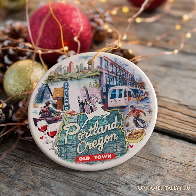 Artistic Portland City Ceramic Art Ornament, Oregon Souvenir