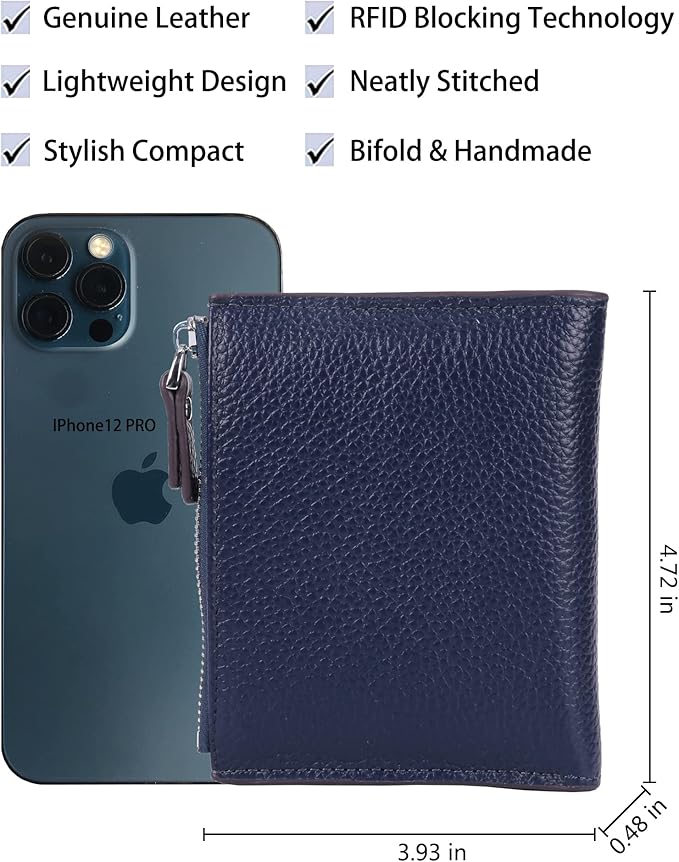 AINIMOER Women's RFID Blocking Leather Small Compact Bi-fold Zipper Pocket Wallet Card Case Purse with id Window