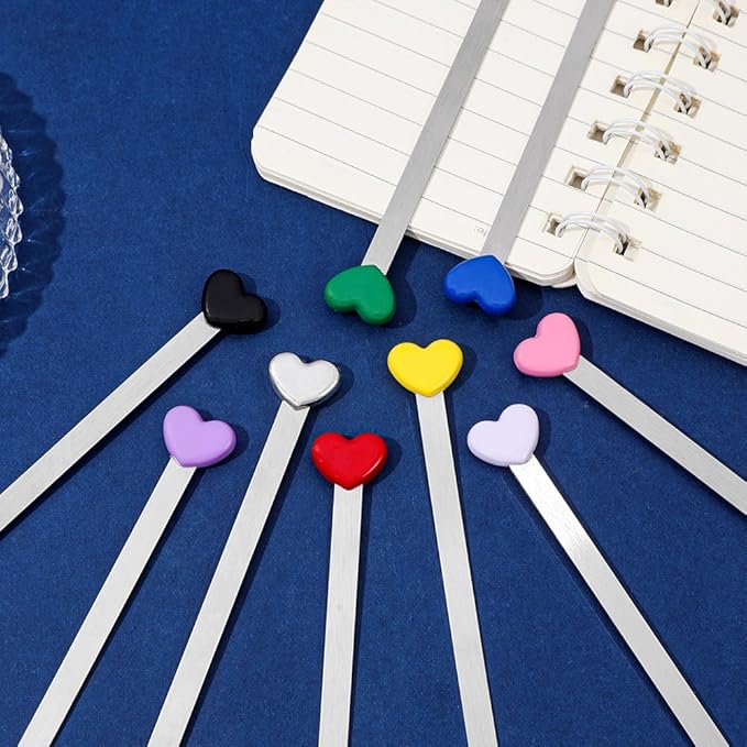 Love Heart Metal Bookmark Set - Color Stainless Steel Bookmarks, Reading Page Markers Gifts for Women, Book Lover, Girls, Boys,Couples Gifts (Love Heart 9PC)