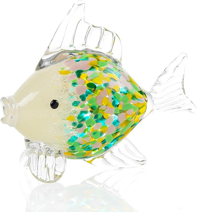 Ornalrist Blown Glass Fish Handmade Statue - Ocean Decor for Living Room, Green Colorful - Gifts for Women, Mom, Friends, Fish Lovers - Home Table Decor