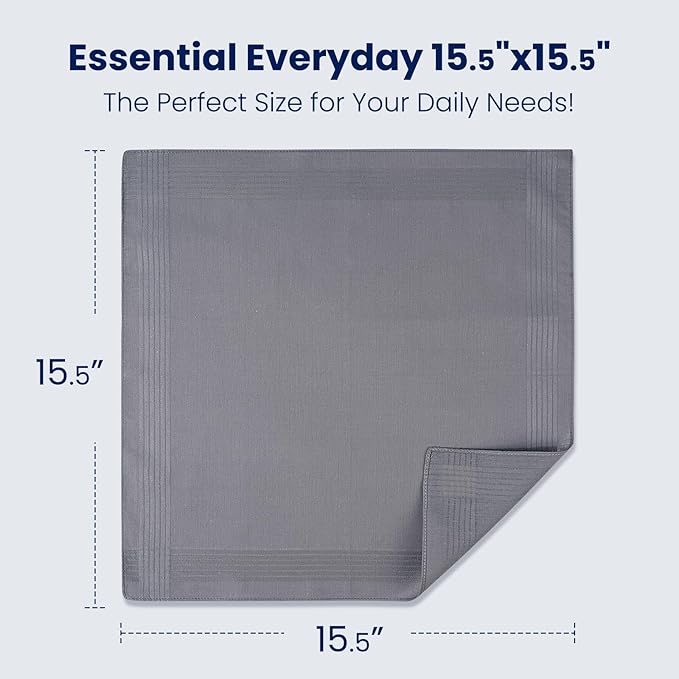 Zenssia Men's Pure Cotton Handkerchiefs with Hem, Bulk Set Hankies