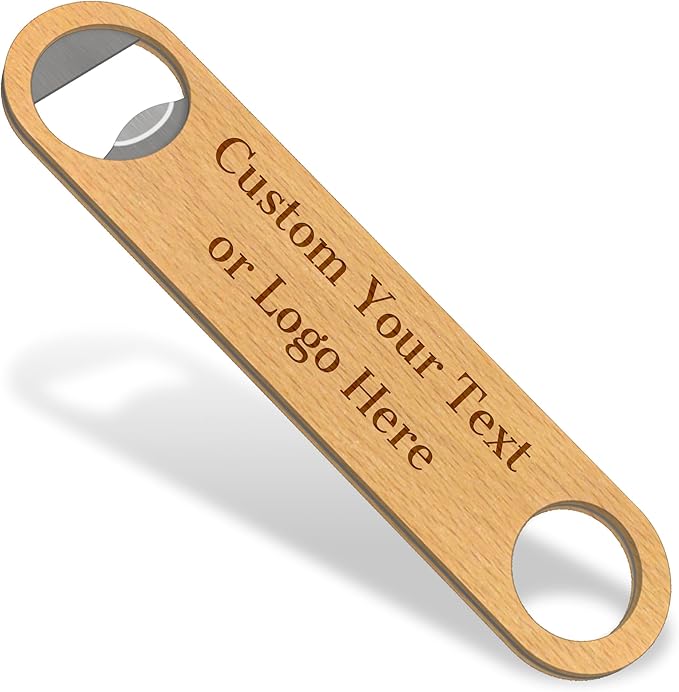 10-100 Custom Wooden Handle Bottle Openers – Laser Engraved Logo/Text – Personalized Beer Openers for Bars, Breweries, Restaurants, Events, Corporate Gifts