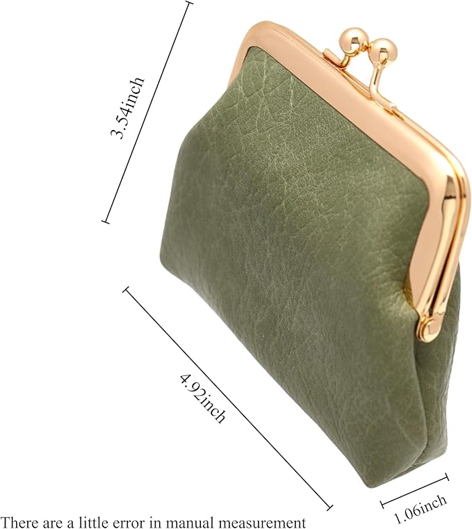 Coin Purse Vintage Bag Lock Wallet Buckle Kiss Lock change purse change holder wallet coin Leather coin wallet(B green)