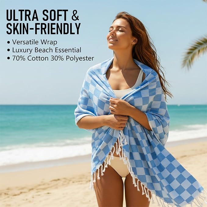6 Pack Cotton Turkish Beach Towel Lightweight Thin Travel Vacation Essentials Oversized XL Towels Set for Pool Swim Bath Camping Cruise Accessories Absorbent Quick Dry Sand Free Bulk clearance Blanket