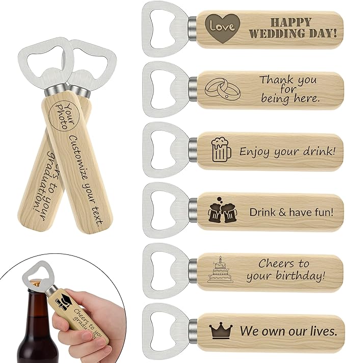 1-100 Custom Wood Bottle Opener,Laser EnPersonalized Laser Engraved Logo/Text,birthday souvenirs for guests,Souvenirs for Guests,Personalized Wedding Gifts,Destapadores de Cerveza,Wedding Guest Gifts