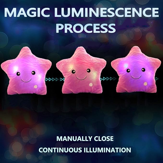 Twinkle Star Shaped Plush Pillow, Creative LED Night Light Glow Cushions Stuffed Toys Gifts for Kids, Decoration (Purple)