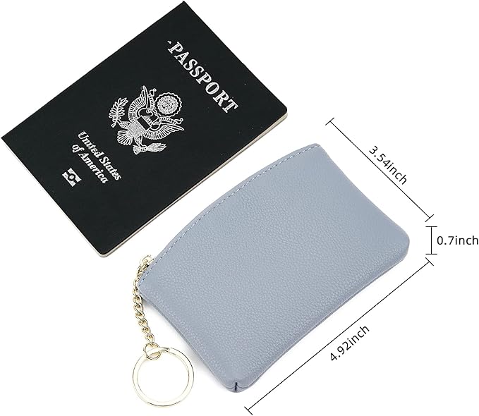 WOZEAH Artificial Leather Coin Purse Change Purse With Key Chain Ring Zipper For Men Women (A Blue)