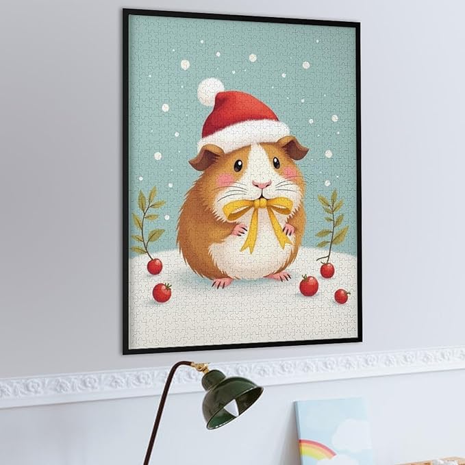 Wooden Puzzle - Hamster Christmas Hat Jigsaw Puzzles，Wooden Puzzles for Adults 1000 Pieces Challenge Puzzles，Educational Games，Family Puzzles，Unique Gifts for Wall Art