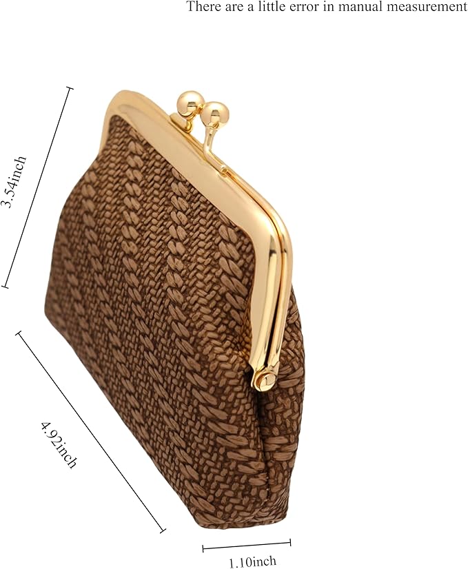 Coin Purse Vintage Bag Lock Wallet Buckle Kiss Lock change purse change holder wallet coin Leather coin wallet(A brown)