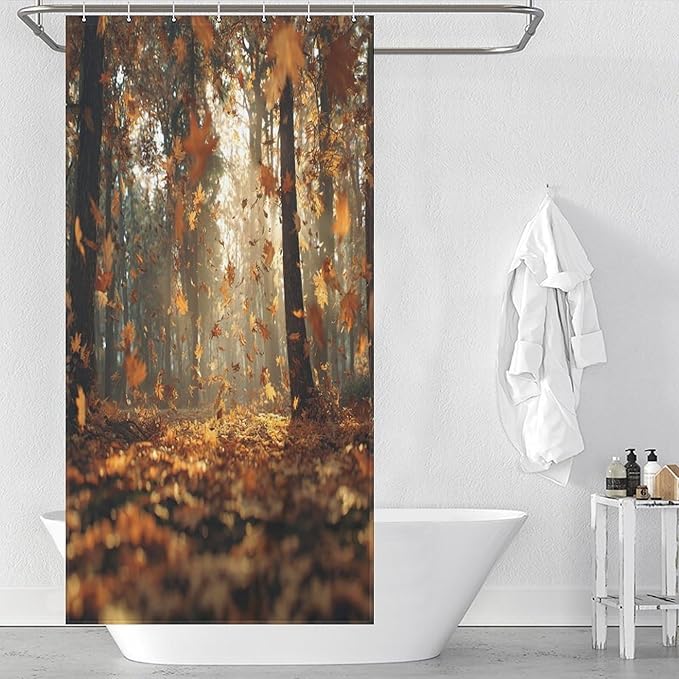 Fall Tree Shower Curtain Autumn Maple Tree Yellow Orange Leaves Brown Branch Waterproof Washable Fabric Bathroom Shower Curtains for Bathroom Decorations Home Indoor Decor 35x72Inch