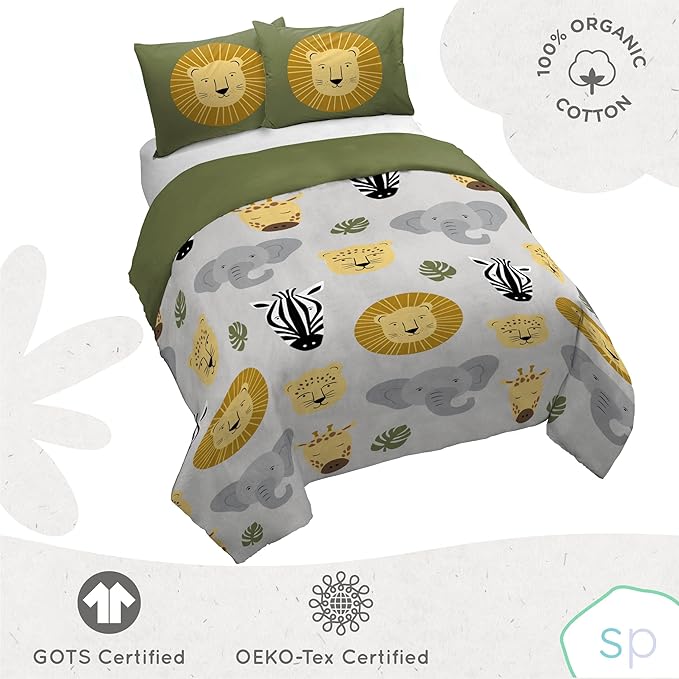 Saturday Park Safari Friends Full/Queen Duvet Cover & Sham Set - 3 Piece 100% Organic Cotton Duvet Set - GOTS & Oeko-TEX Certified
