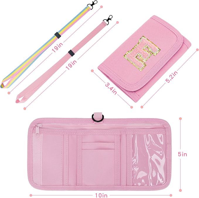 Gifts for Girls 3 4 5 6 7 8 9 10 11 12 Years Old Kids Wallet Cute Initial Coin Purse Toddler Wallet with Magic Sticker (Pink, E)