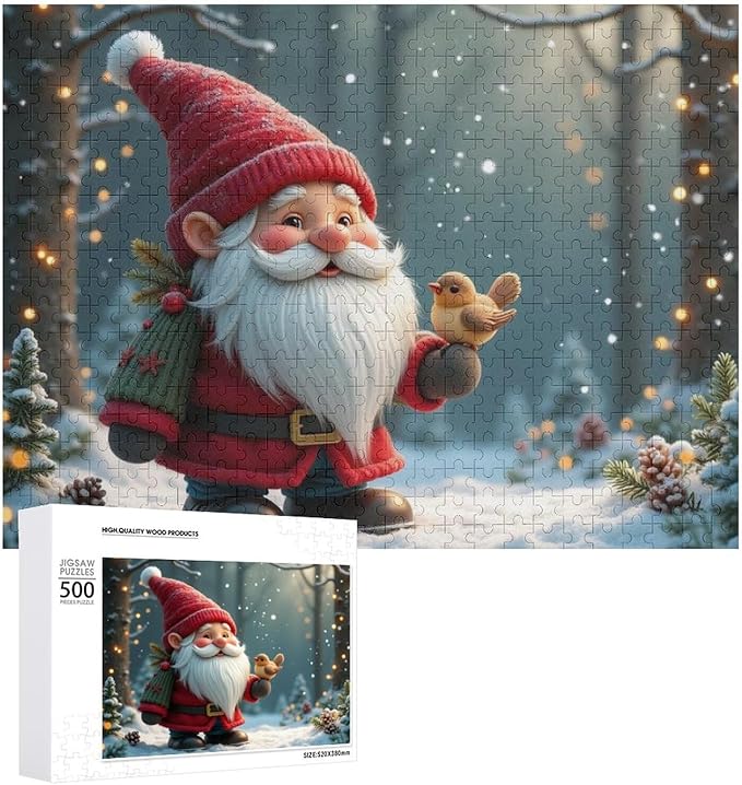 Wooden Puzzle - Vintage Christmas Gnome Wooden Puzzles for Adults 500 Pieces Challenge Puzzles，Educational Games，Family Puzzles，Unique Gifts for Wall Art ，Funny Puzzles