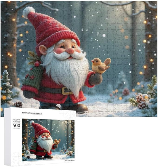 Wooden Puzzle - Vintage Christmas Gnome Wooden Puzzles for Adults 500 Pieces Challenge Puzzles，Educational Games，Family Puzzles，Unique Gifts for Wall Art ，Funny Puzzles