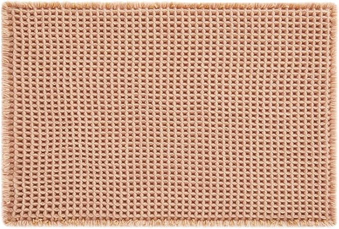 Waffle Bath Mat, Boho Bathroom Rugs Non Slip Washable Super Absorbent Quick Dry Bath Mat Farmhouse Bathroom Decor, 30"x20" Light Peach